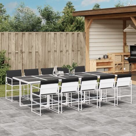 Gartenmöbel-Set mit Kissen 11 Teile Weiß Textilene