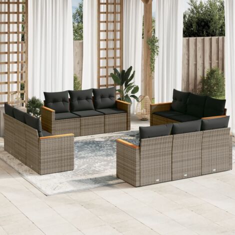 Gartenmöbel Set mit Kissen 12 Teile grau Geflecht