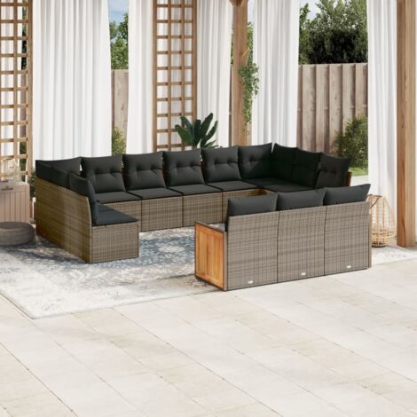 Gartenmöbel Set mit Kissen 13 Teile grau Rattan