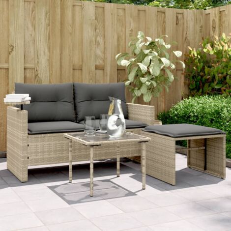Gartenmöbel Set mit Kissen 3 Teile hellgrau geflochtenes Polyester