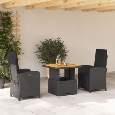 Gartenmöbel-Set mit Kissen 3 Teile Schwarz