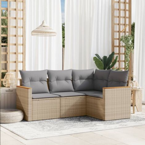 Gartenmöbel-Set mit Kissen 4-teilig gemischt Beige Rattan