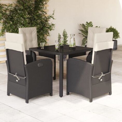 Gartenmöbel Set mit Kissen 5 Stück Schwarz Geflochtene Kunststoffe
