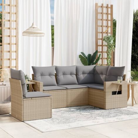 Gartenmöbel Set mit Kissen 5 Teile beige Rattan