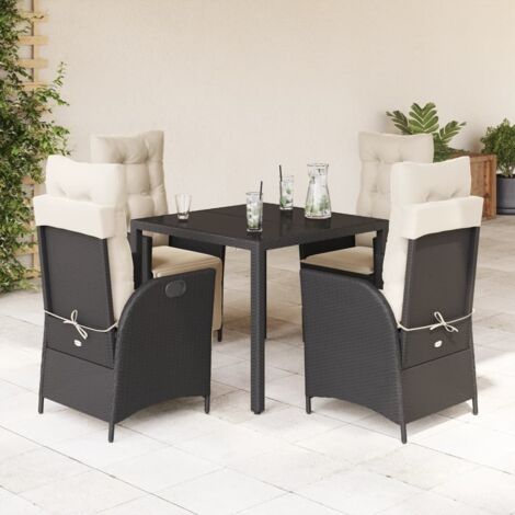 Gartenmöbel Set mit Kissen 5-teilig Schwarz Geflecht