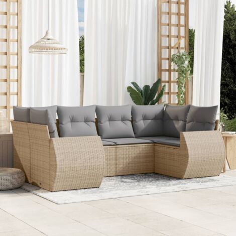 Gartenmöbel-Set mit Kissen 6 Teile beige Rattan
