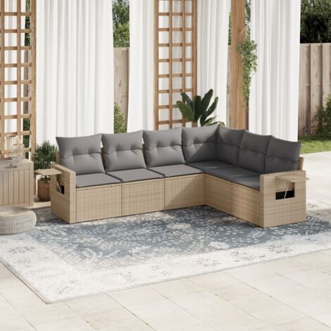 Gartenmöbel Set mit Kissen 6 Teile beige Rattanlook