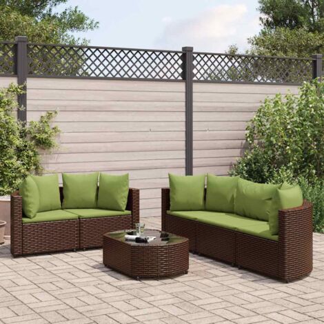 Gartenmöbel-Set mit Kissen 6 Teile braun geflochtene Kunststoffe