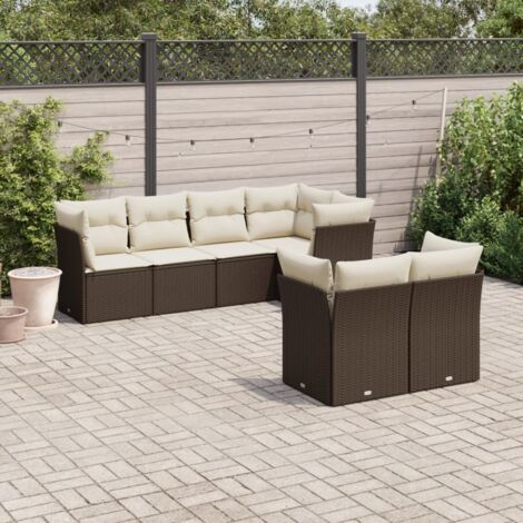 Gartenmöbel-Set mit Kissen 7 Teile braun geflochtene Rattan
