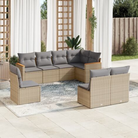 Gartenmöbel-Set mit Kissen 8 Teile beige aus geflochtener Kunststofffasern