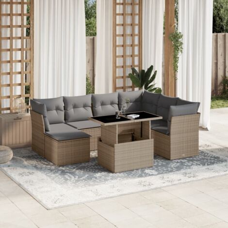 Gartenmöbel-Set mit Kissen 8 Teile Beige Geflecht