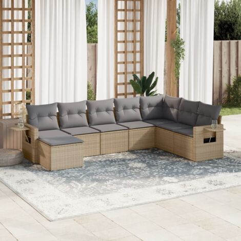 Gartenmöbel-Set mit Kissen 8 Teile Beige Geflochtene Harz