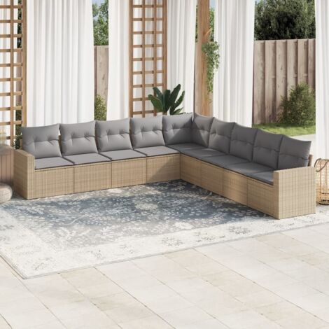 Gartenmöbel-Set mit Kissen 9 Teile beige Rattan