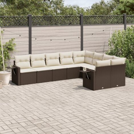 Gartenmöbel Set mit Kissen 9 Teile braun geflochtene Kunststoffe