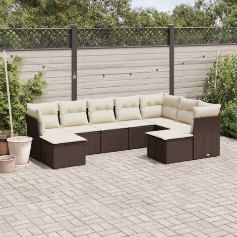 Gartenmöbel-Set mit Kissen 9 Teile braun, geflochtenes Kunstmaterial