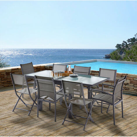 Gartenmöbel Set Modulo T 4 / 8 + F 4 + C 4 Full Glas Grau Anthrazit Wilsa Garden
