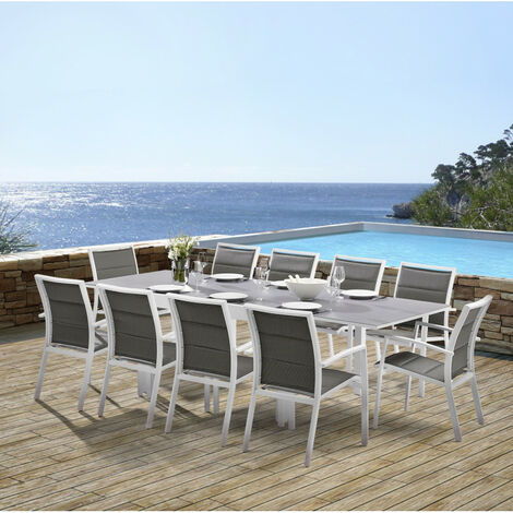 Gartenmöbel Set Modulo T 6/10 + F 10 Full Glas Weiß Wilsa Garden