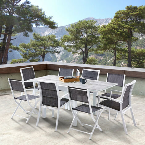 Gartenmöbel Set ModuloWood T 4 / 8 + F 4 + C 4 Holzdekor Weiß Wilsa Garden