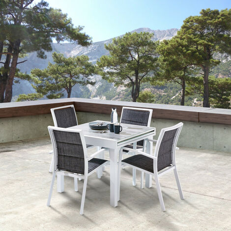 Gartenmöbel Set ModuloWood T4/8+F4 Glas Deko Holz Weiß Wilsa Garden