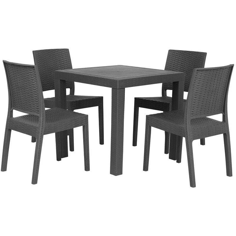 Gartenmöbel 4er Set Grau Tisch mit quadratischer Form 80 x 80 cm in Rattanoptik Modern - Grau
