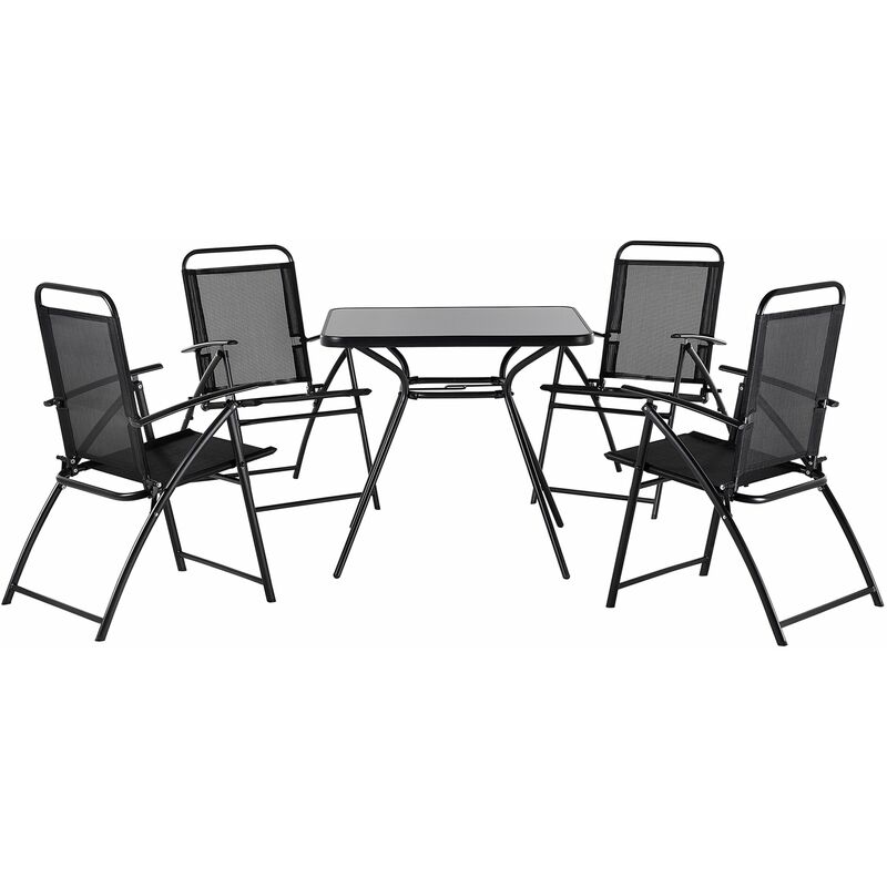 Gartenmöbel Set Schwarz Stahl Sicherheitsglas 4-Sitzer Minimalismus - Schwarz