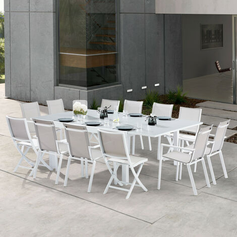 Gartenmöbel Set White star T 8/12 + F 8+C 4 col weiß und grau Wilsa Garden