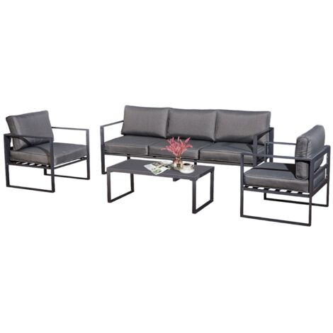 Gartenmöbel Sitzgruppe Garten Lounge KRETA II anthrazit 4-Teilig mit Kissen Garten Terrasse Balkon
