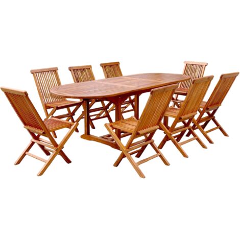 Gartenmöbel Teak geölt 8 Personen - Ovaler Tisch + 8 Stühle LUBOK