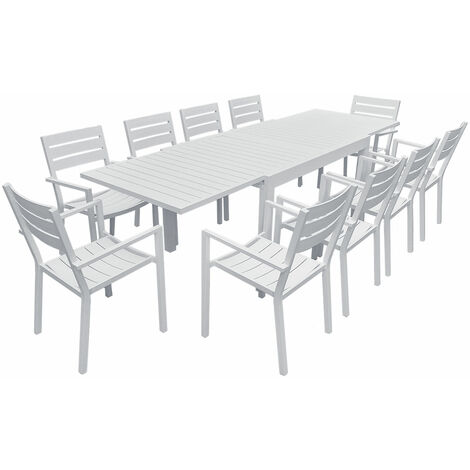 Gartenmöbel VENEZIA ausziehbar 132/264 aus weißem Aluminium - 10 Sitzplätze