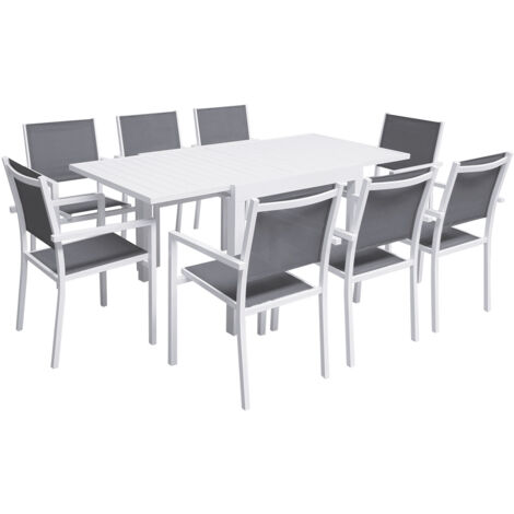 Gartenmöbel VENEZIA ausziehbar 90/180 aus grauem Textilene 8 Sitze - Weißaluminium