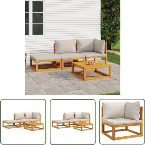 Gartenmöbel - vidaXL 4-tlg. Garten-Lounge-Set mit Hellgrauen Kissen Massivholz - Gartenlounge