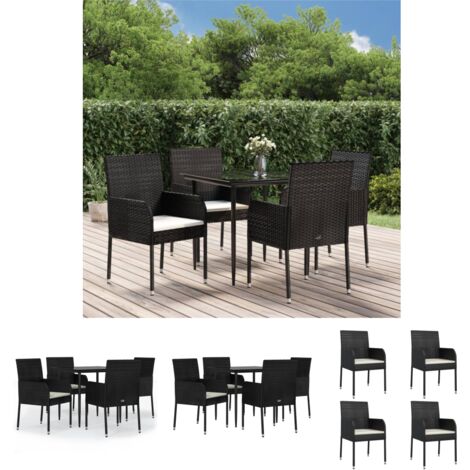 Gartenmöbel - vidaXL 5-tlg. Garten-Essgruppe mit Kissen Schwarz Poly Rattan - Gartenstuhl mit Kissen