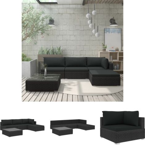 Gartenmöbel - vidaXL 5-tlg. Garten-Lounge-Set mit Auflagen Poly Rattan Schwarz - Auflagen