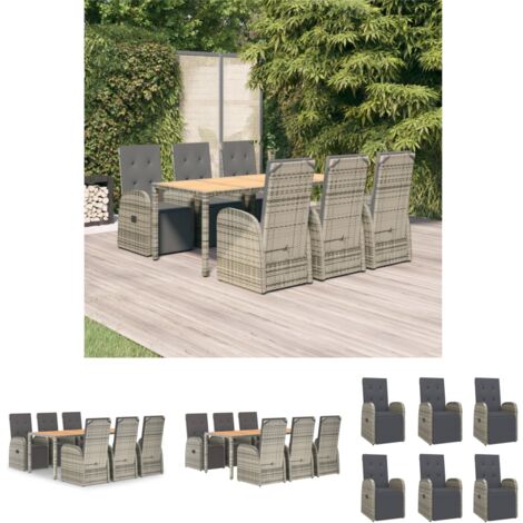 Gartenmöbel - vidaXL 7-tlg. Garten-Essgruppe mit Kissen Grau Poly Rattan - Liegeplatz