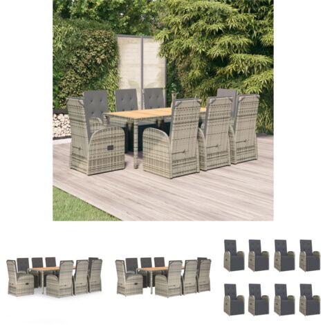 Gartenmöbel - vidaXL 9-tlg. Garten-Essgruppe mit Kissen Grau Poly Rattan - Liegeplatz