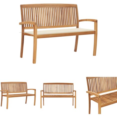 Gartenmöbel - vidaXL Stapelbare Gartenbank mit Auflage 128,5 cm Massivholz Teak - Stapelbare Bank