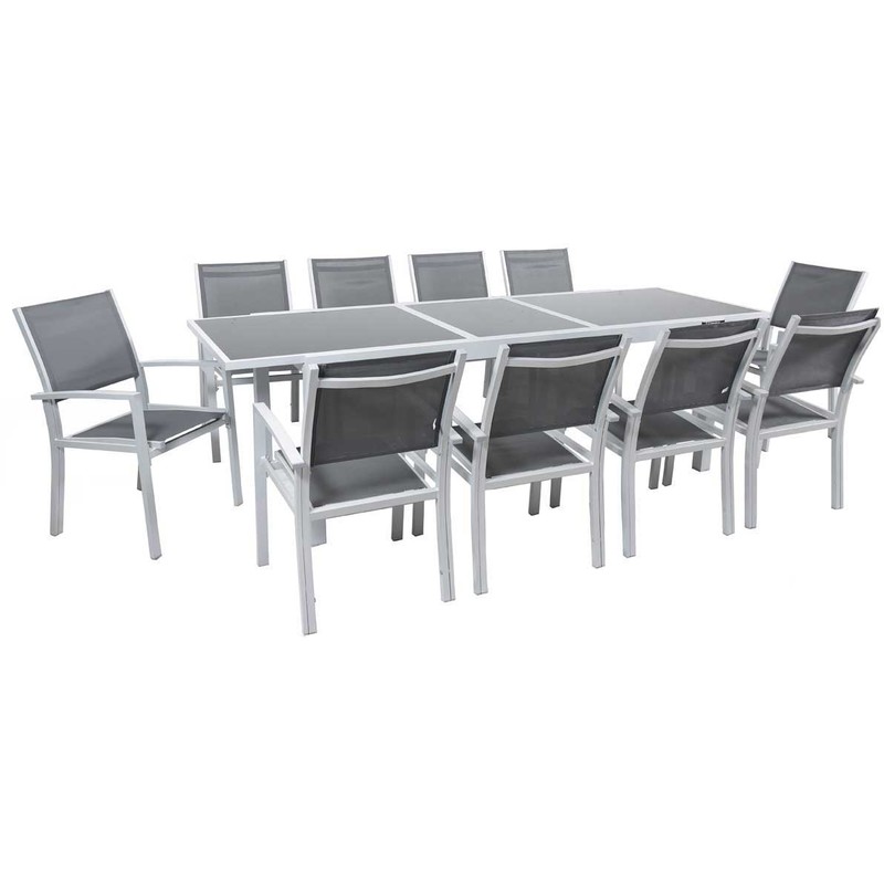 Erweiterbarer Gartenmöbel-Set Tropic 10 - 200/260 - Silber/Dunkelgrau - 1 Tisch + 10 Sessel