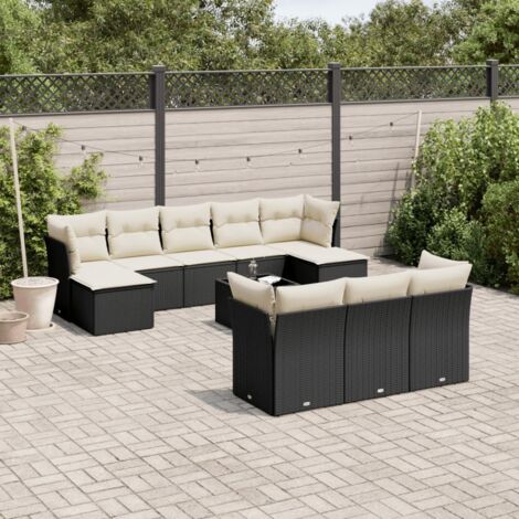 Gartenmöbelsatz 11 Teile mit Kissen Schwarz Geflecht