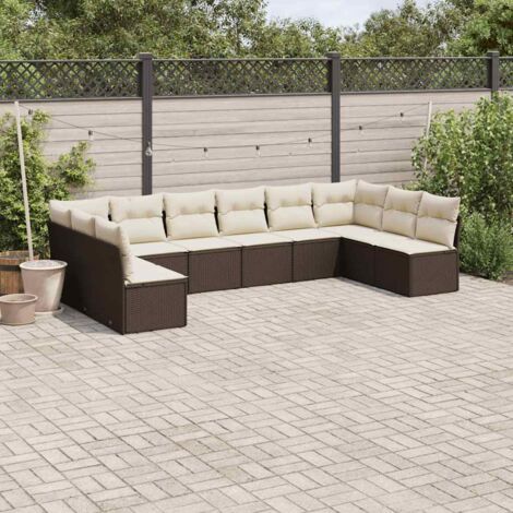 Gartenmöbelset 10 Teile mit braunen Kissen aus geflochtener Polyrattan