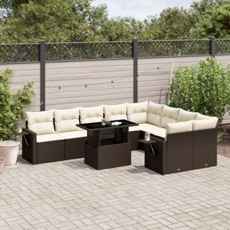 Gartenmöbelset 10 Teile mit braunen Kissen aus geflochtener Rattan-Optik