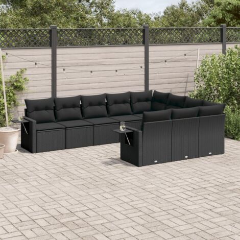 Gartenmöbelset 10 Teile mit Kissen schwarz geflochtene Harz