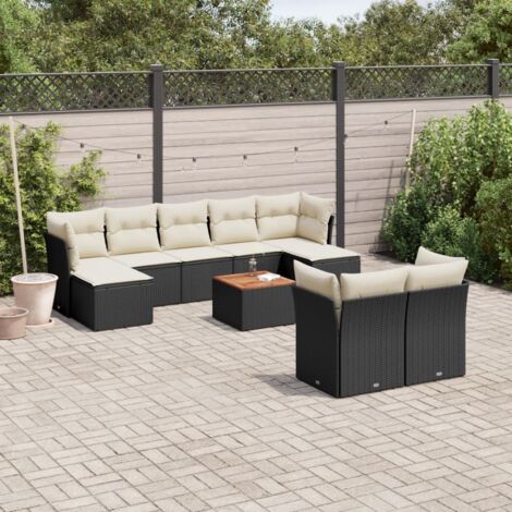 Gartenmöbelset 10 Teile mit Kissen Schwarz Geflochtene Kunststoffe