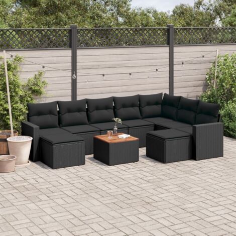 Gartenmöbelset 10 Teile mit Kissen Schwarz Geflochtenes Material