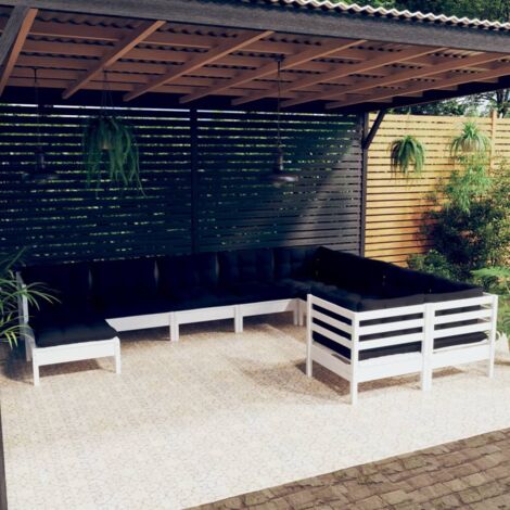 Gartenmöbelset 10 Teile mit weißen Kissen aus Kiefernholz
