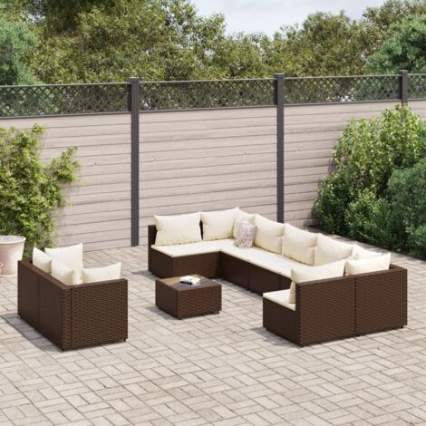Gartenmöbelset 10-teilig mit braunen Kissen aus geflochtener Rattan-Optik