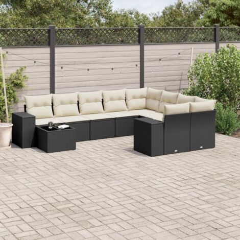 Gartenmöbelset 10-teilig mit Kissen Schwarz Geflecht