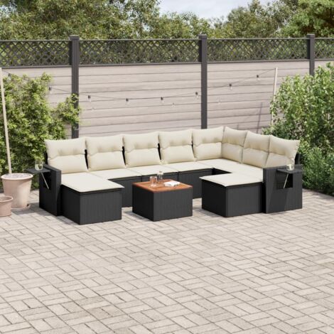 Gartenmöbelset 10-teilig mit Kissen Schwarz geflochtenes Kunstharz