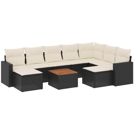 Gartenmöbelset 10 teilig mit Kissen schwarz Rattan