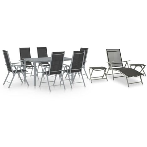 Gartenmöbelset 10-teilig Schwarz und Silber