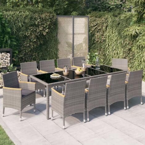 Gartenmöbelset 11 Teile mit Kissen, Geflochtene Harz, Schwarz Grau